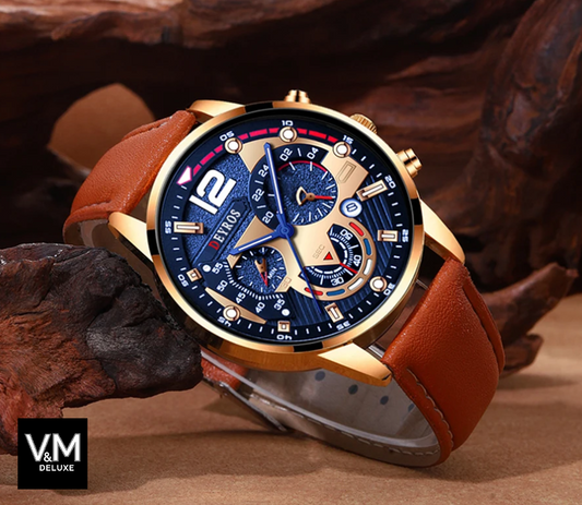 RELOJ DEYROS BLUE CON CORREA PIEL + REGALO PULSERA