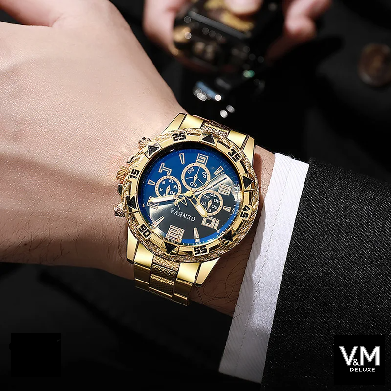 SET PREMIUM RELOJ GOLDEN BLUE ÉLITE®  y accesorios de regalo