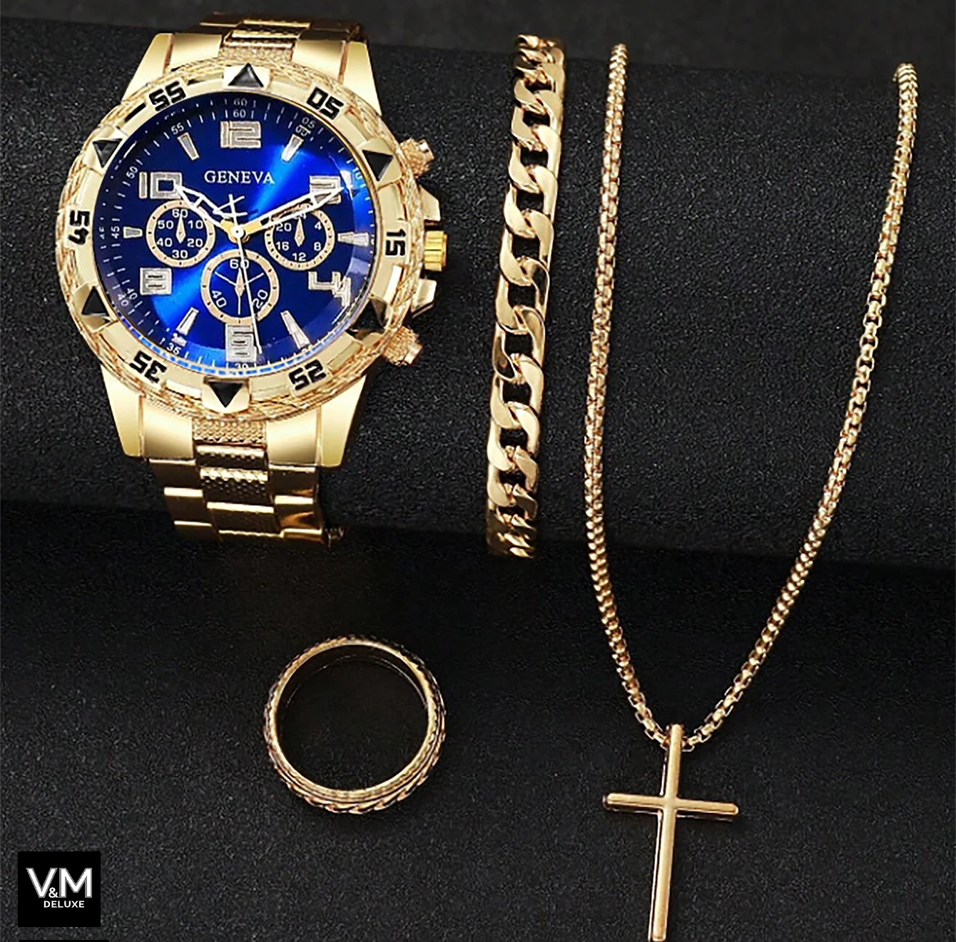 SET PREMIUM RELOJ GOLDEN BLUE ÉLITE®  y accesorios de regalo