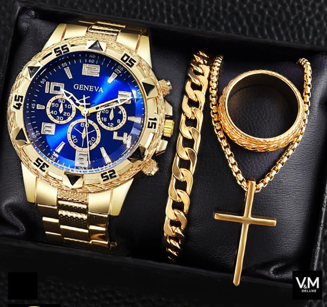 SET PREMIUM RELOJ GOLDEN BLUE ÉLITE®  y accesorios de regalo