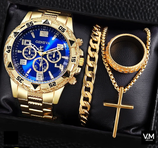 SET PREMIUM RELOJ GOLDEN BLUE ÉLITE®  y accesorios de regalo