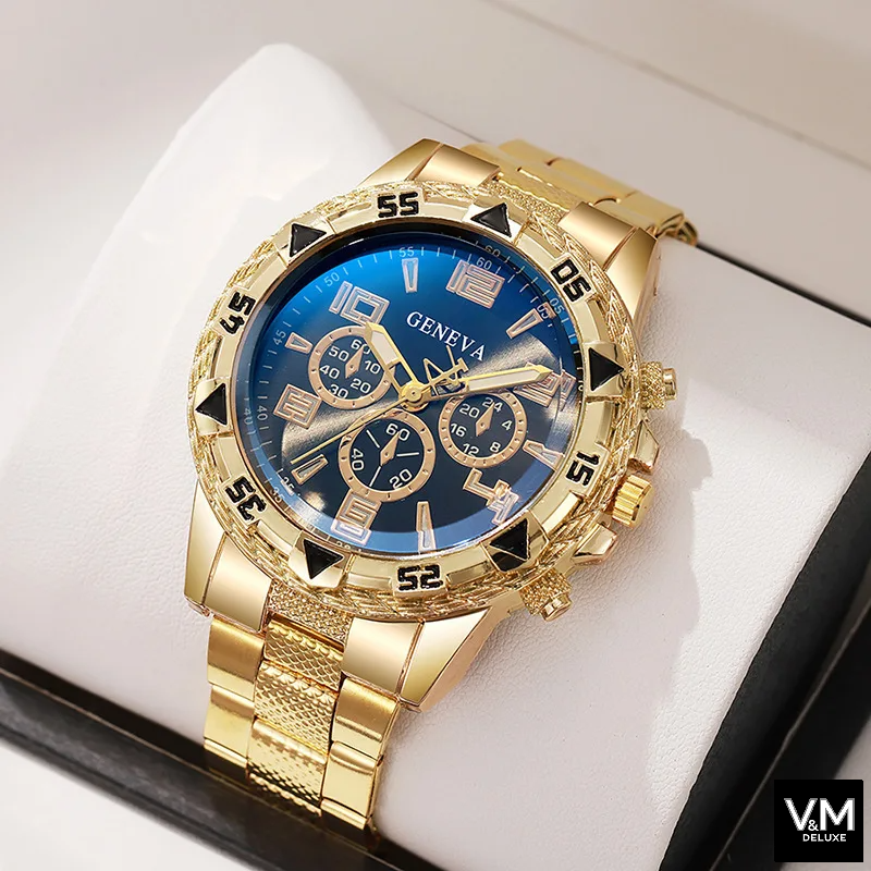 SET PREMIUM RELOJ GOLDEN BLUE ÉLITE®  y accesorios de regalo