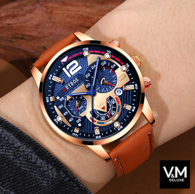 RELOJ DEYROS BLUE CON CORREA PIEL + REGALO PULSERA