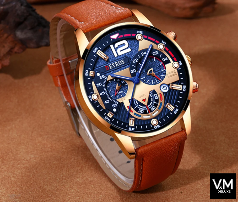 RELOJ DEYROS BLUE CON CORREA PIEL + REGALO PULSERA