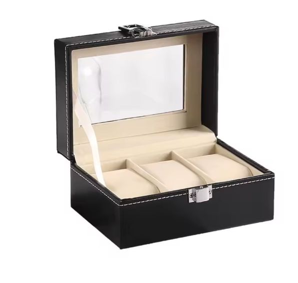 CAJA DELUXE PARA TRES RELOJES NEGRA DE PIEL