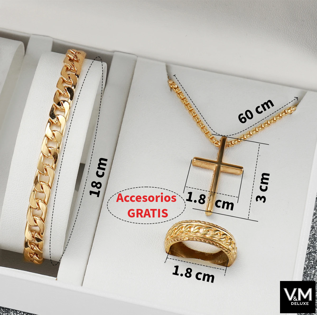 SET PREMIUM RELOJ GOLDEN BLUE ÉLITE®  y accesorios de regalo